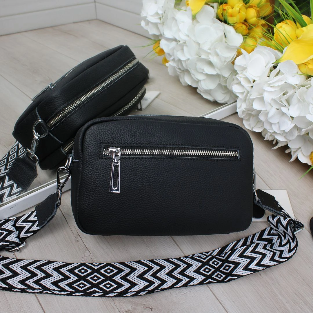 Жіноча сумка крос-боді чорна для шопінгу з натуральної шкіри